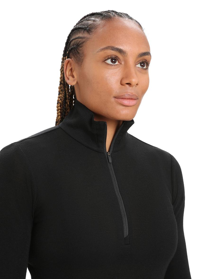 Women's Icebreaker Merino 175 Everyday Long Sleeve Half Zip Thermal Top Base Layers Black | CA 1084BEXC